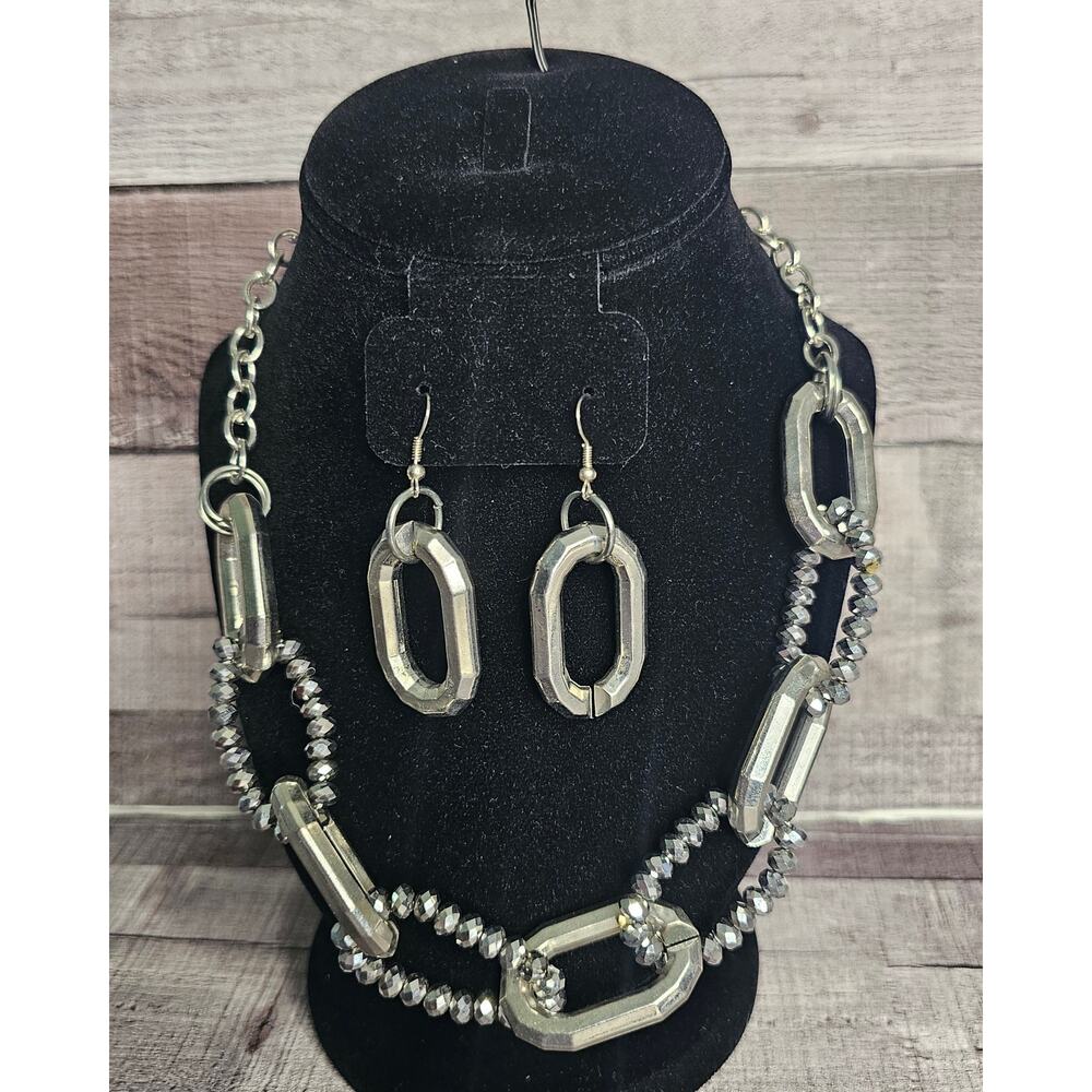 YOU and I Necklace Earrings SET Silver Tone Lightweight Fasion Jewelry GIFT